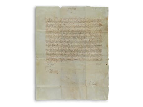 Pergamenturkunde mit eigenhändiger Signatur von Herzog Alfonso II d'Este